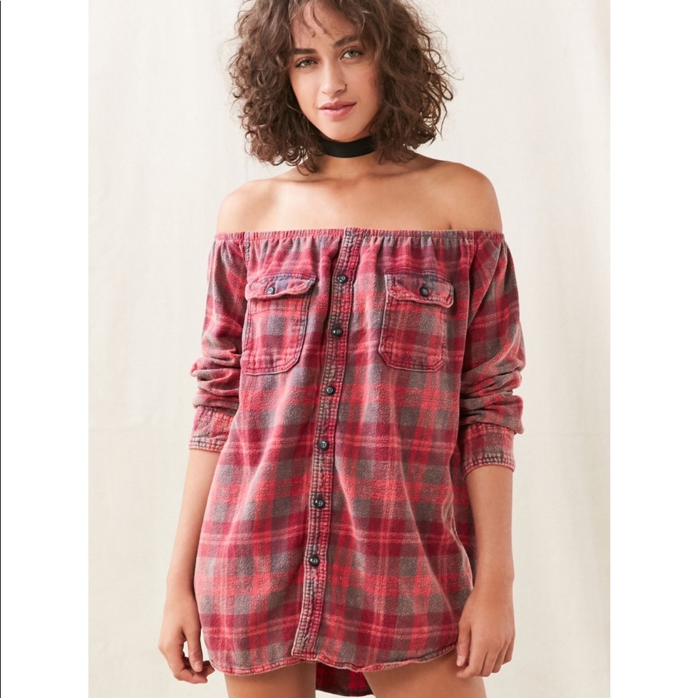 Urban Renewal Off the Shoulder Long Sleeve Flannel